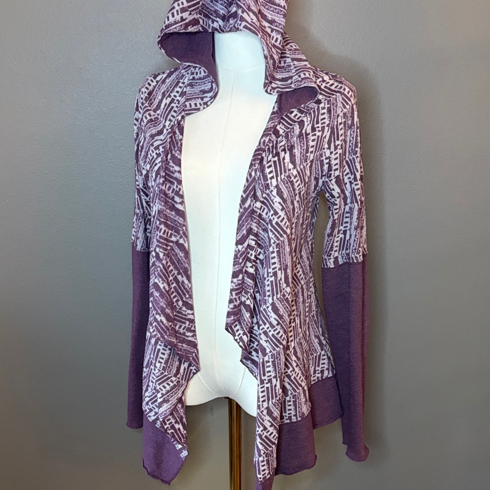 prAna Purple Hooded Cardigan Open Front Waterfall Boho Yoga Wrap Lightweight